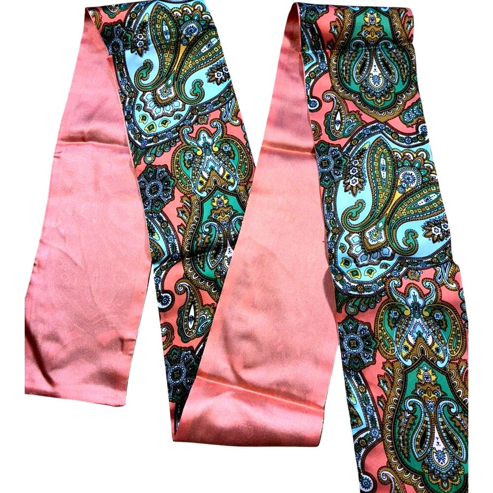 NWT Talbots 100% Silk Skinny Scarf Twilly Paisley Scarf Pink Teal Orange Boho